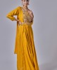 Yellow Dola Silk Slub Hand Embroidered Anarkali Suit 